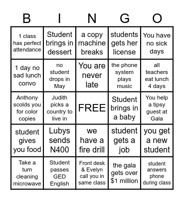 End of the School Year BINGO Card