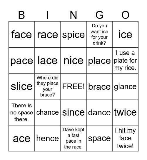 -ce Bingo Card