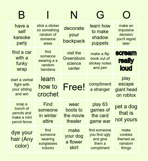 Spring Break Baby! Bingo Card