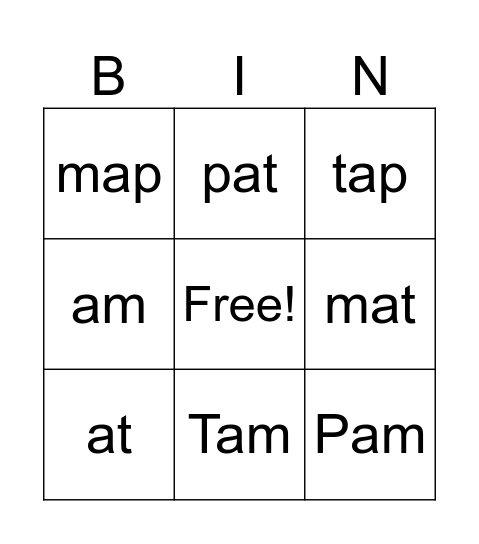 CVC - m a t p Bingo Card