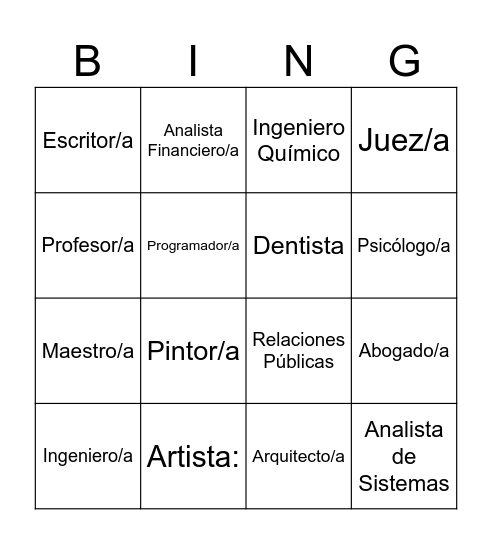 Profesiones Bingo Card