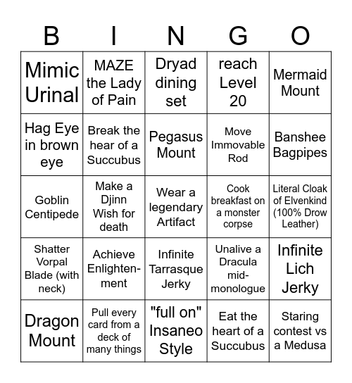 Barbarian Bingo Card