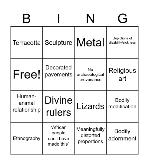 Ancient African Art Bingo Card