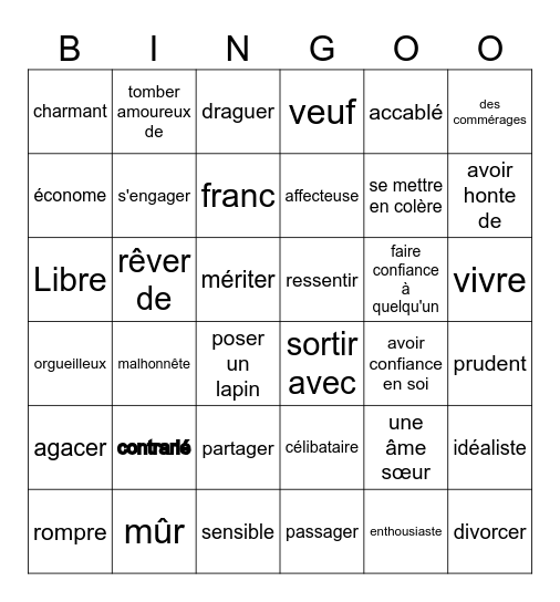 Les relations personnelles Bingo Card