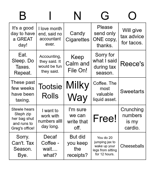 Tax Season Bingo Card