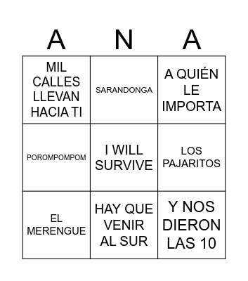 CANTAMOS CON ANA Bingo Card