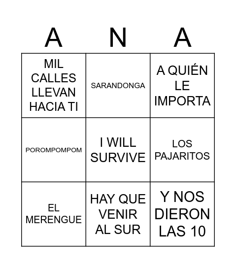 CANTAMOS CON ANA Bingo Card
