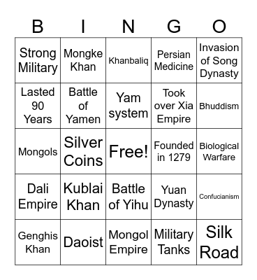 Yuan Dynasty Bingo Card