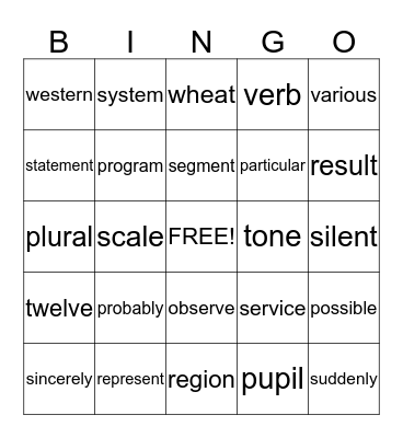 4th Grade Sight Words Bingo Card