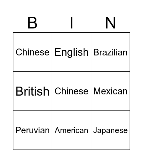 Untitled Bingo Card