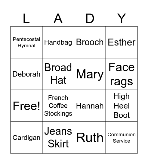 Ladies Bingo Card