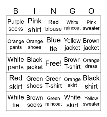 Colors & Clothes Bingo Card