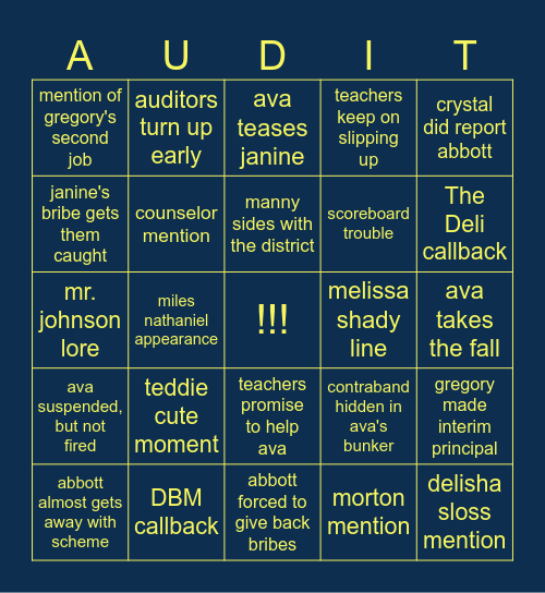 abbott elementary: "audit" predictions Bingo Card