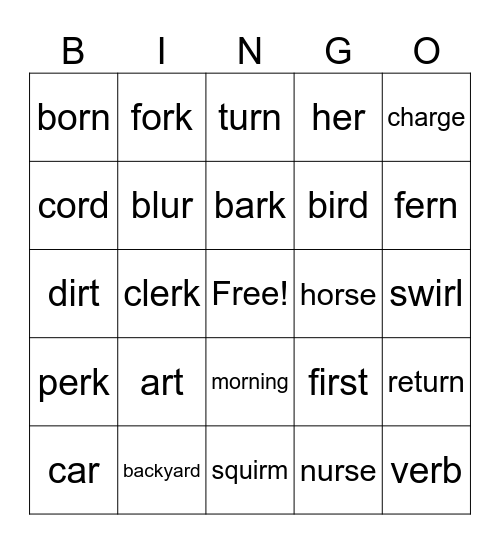 R-Controlled Review Bingo Card