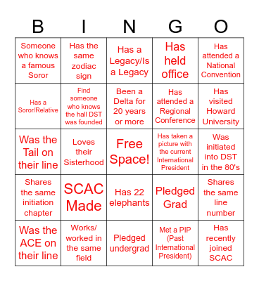 SCAC Sisterhood Bingo Card