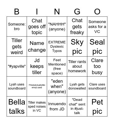 BUNK! BINGO Card