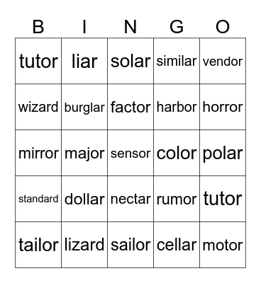 RRRRRR Bingo Card