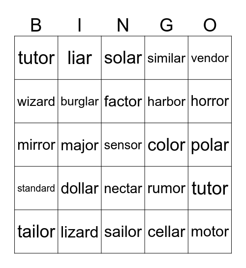 RRRRRR Bingo Card