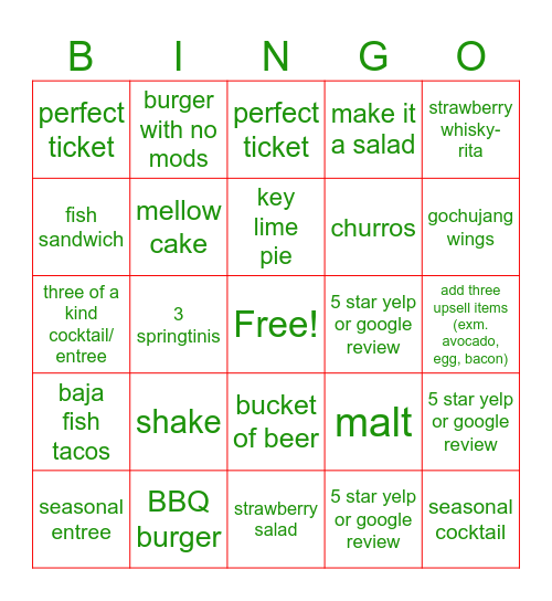 Jakes Bingo Card
