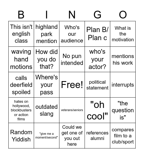 Schwartz Bingo Card