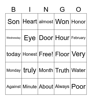Heart word bingo Card