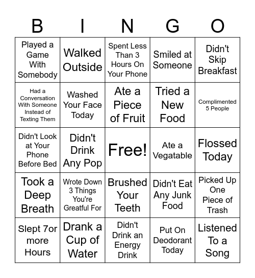 Wellness Bingo Card