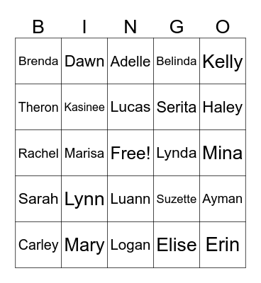 Rachel's Baby Shower Bingo Card