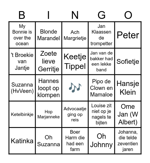 Liedjes Bingo: Namen Bingo Card