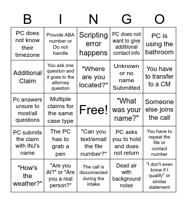 Caller Bingo Card