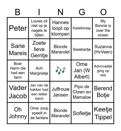 Liedjes bingo: Namen Bingo Card