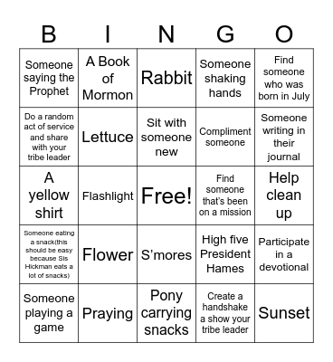 Youth Conference Bingo Card
