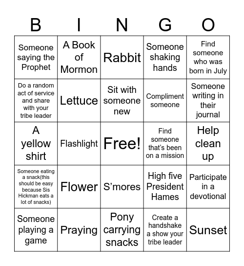 Youth Conference Bingo Card