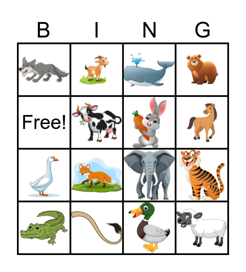 Animals Bingo Card