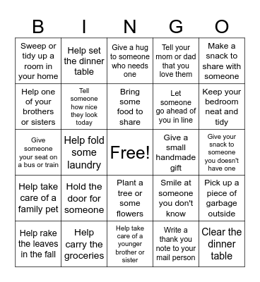 Acts of Kindness Bingo Card