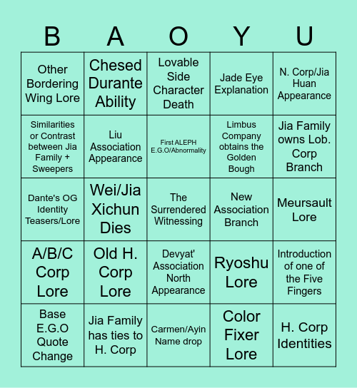 Canto VIII + Intervallo Bingo Card