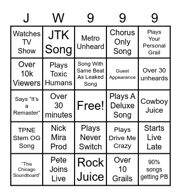 THE FINAL GOOGLY LIVE Bingo Card