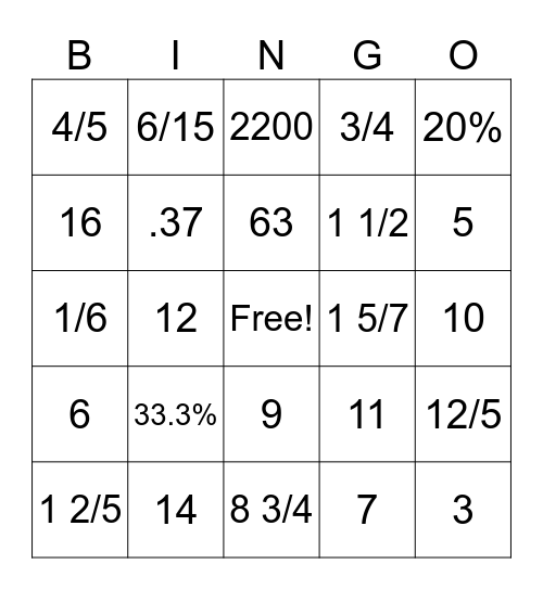 Math 100th Lesson Bingo Card