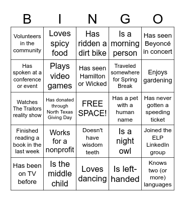 ELP Edition: Find Someone Who... Bingo Card