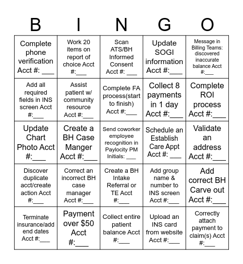 Registration Bingo(BH) Bingo Card
