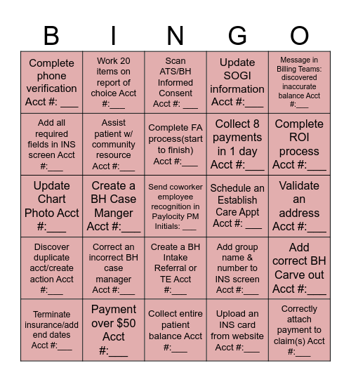 Registration Bingo(BH) Bingo Card