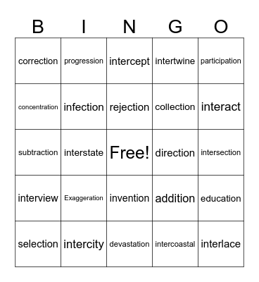 -ion and inter- Bingo Card