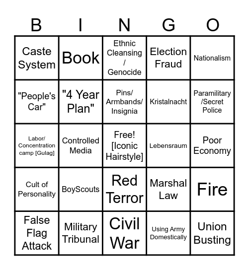 Fascism Bingo Card
