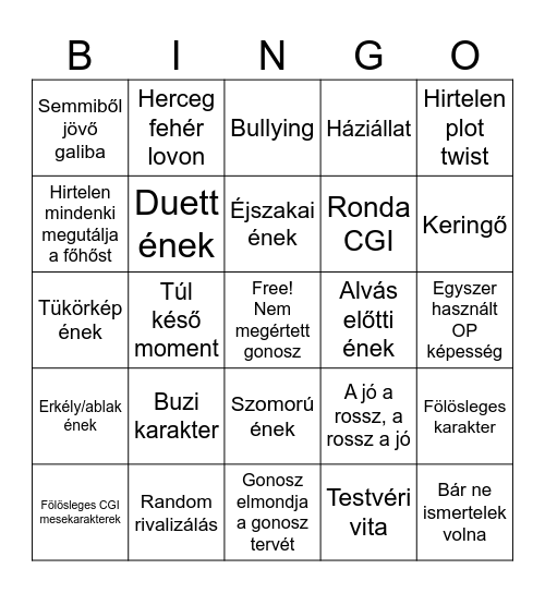 Hercegnő Bingo Card