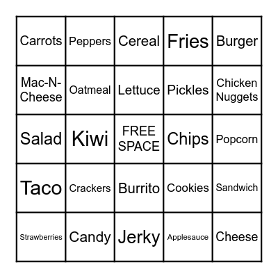 FOOD BINGO Card