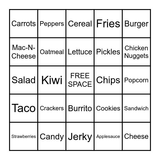 FOOD BINGO Card