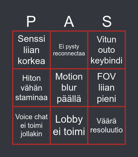 Paskapelibingo Card