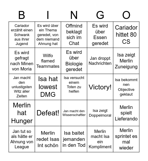 Marvin Bingo Card
