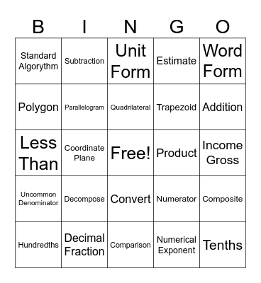 STAAR BINGO Card