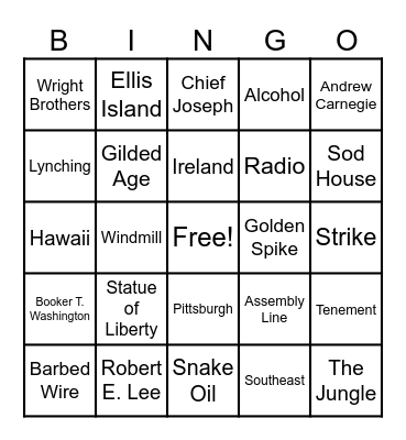 Davis's History Class Bingo - 1st Half Bingo Card