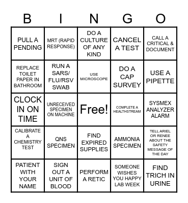 PHLEBOTOMY Bingo Card
